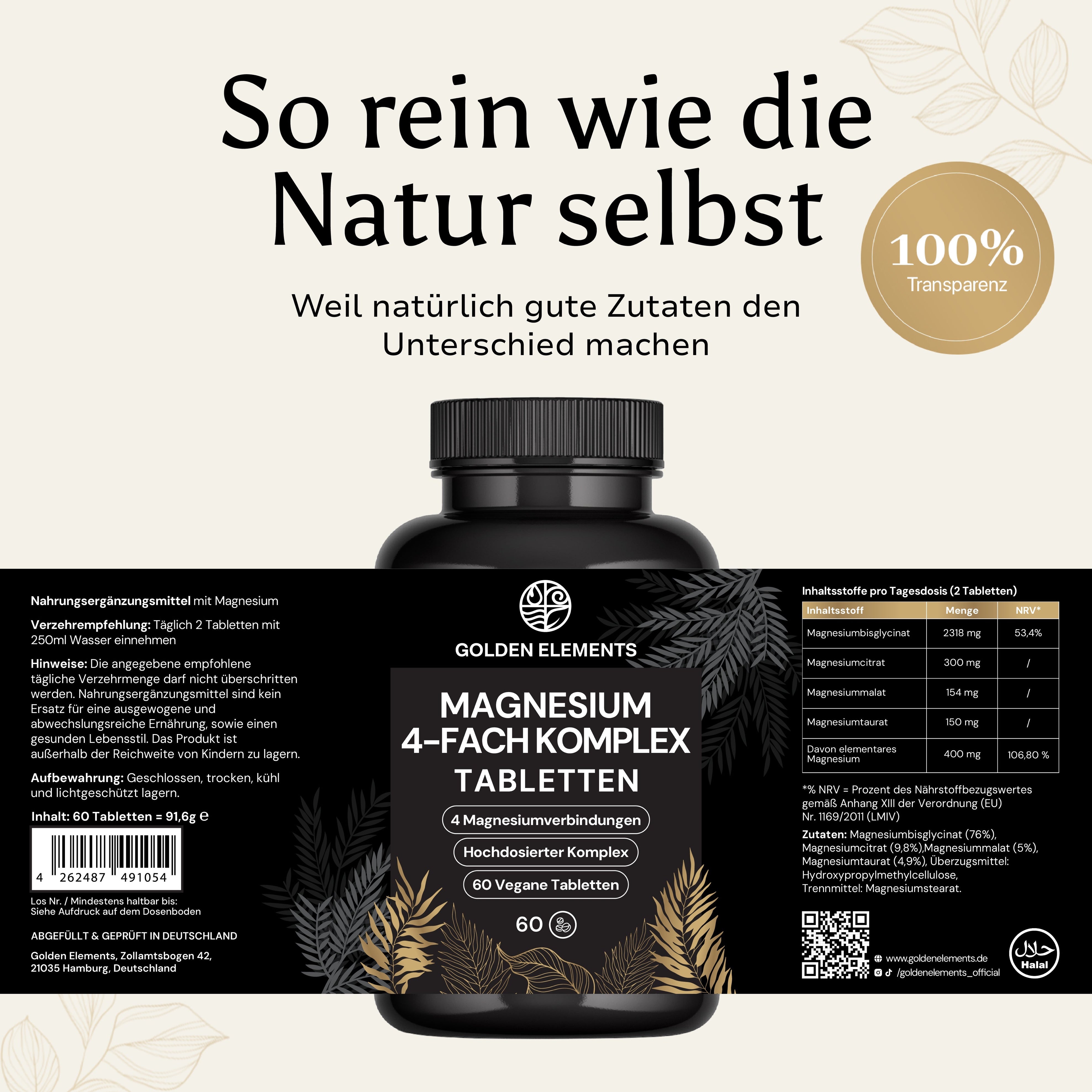 Magnesium 4-Fach Komplex: Zutaten, Verzehrempfehlung und Nährwertangaben