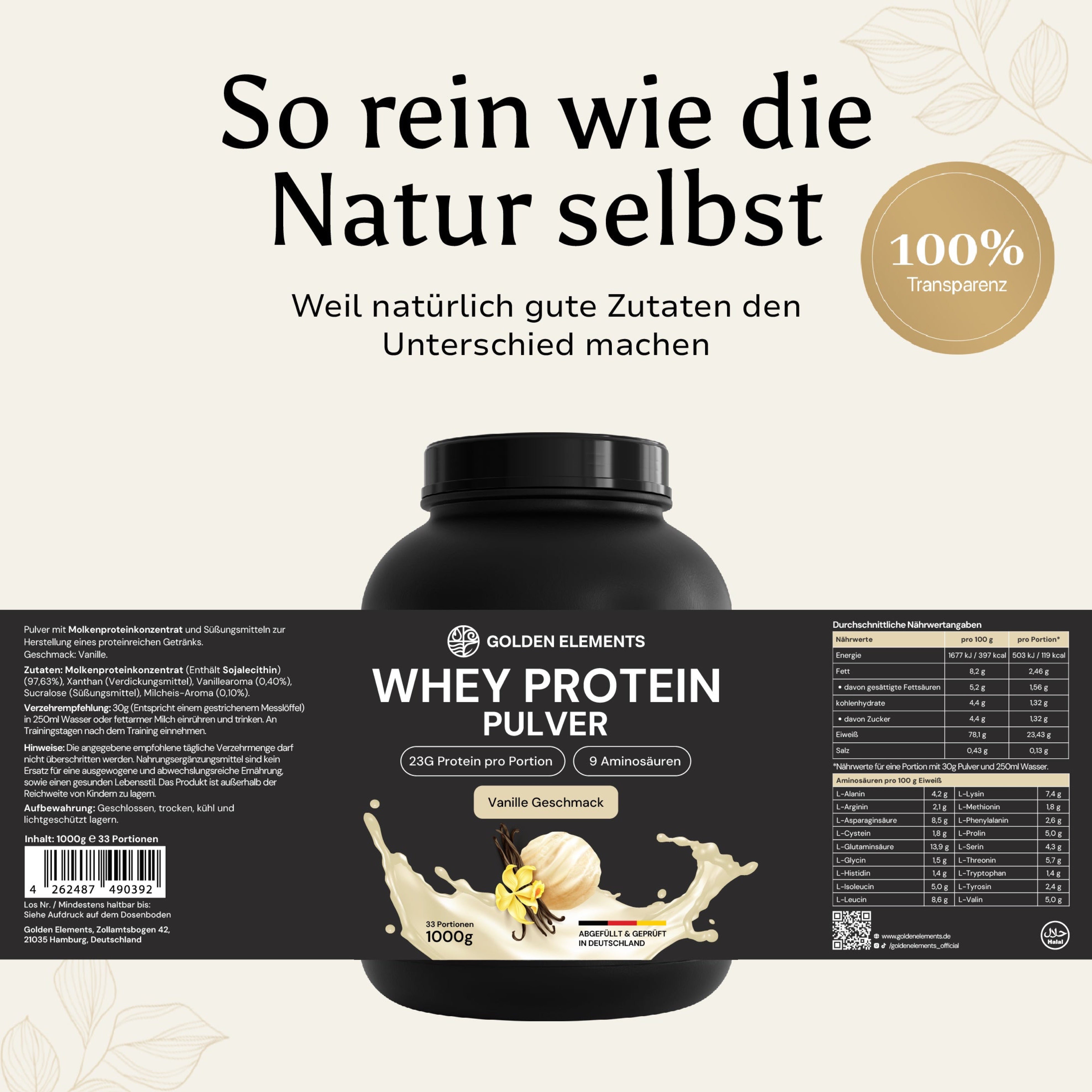 Whey Protein Vanille: Zutaten, Verzehrempfehlung und Nährwertangaben